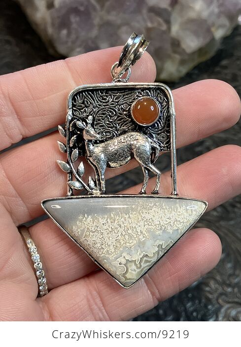 Crazy Lace Agate and Carnelian Deer Crystal Stone Jewelry Pendant - #OLdWn1KH1dE-1