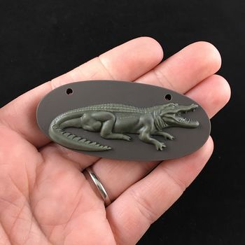 Crocodile or Alligator Carved Ribbon Jasper Stone Pendant Jewelry #0sswStsch8s