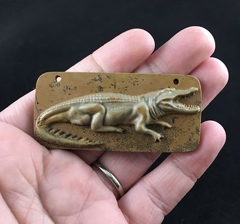 Crocodile or Alligator Carved Ribbon Jasper Stone Pendant Jewelry #av3WZMOXMlA
