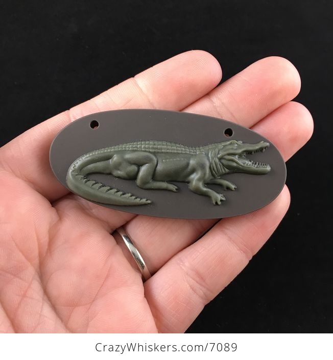 Crocodile or Alligator Carved Ribbon Jasper Stone Pendant Jewelry - #0sswStsch8s-1