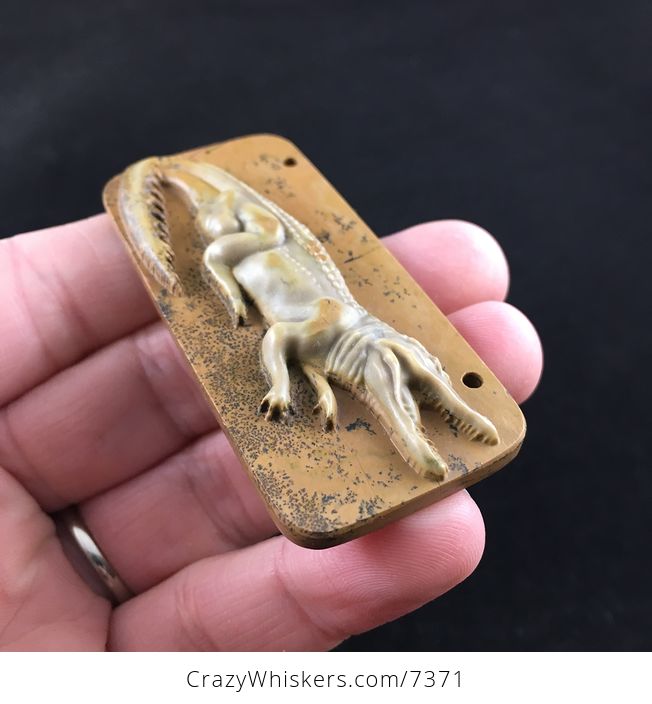 Crocodile or Alligator Carved Ribbon Jasper Stone Pendant Jewelry - #av3WZMOXMlA-3