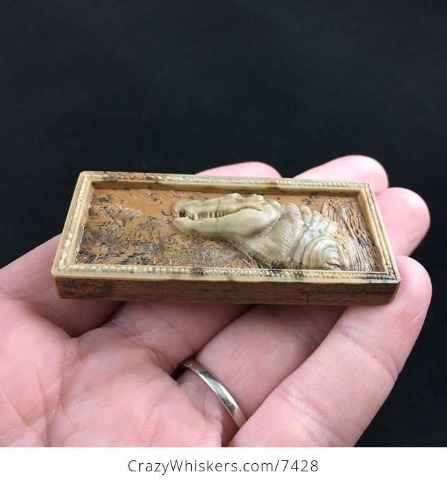 Crocodile or Alligator Carved Ribbon Jasper Stone Pendant Jewelry - #t499wmmWQQI-2