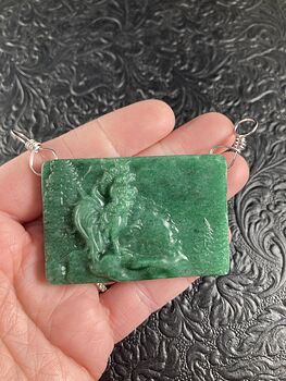 Crowing Rooster Carved Mini Art Green Aventurine Stone Pendant Cabochon Jewelry #IUdH1G52nPw