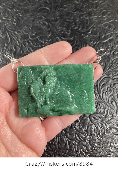 Crowing Rooster Carved Mini Art Green Aventurine Stone Pendant Cabochon Jewelry - #IUdH1G52nPw-1