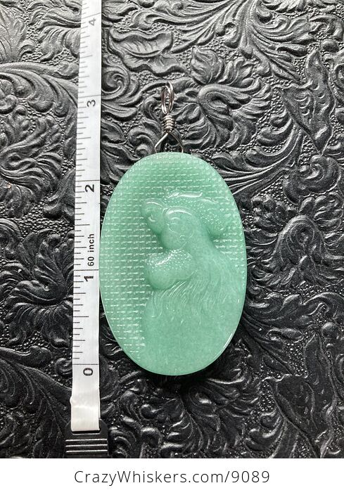 Crowing Rooster Carved Mini Art Green Aventurine Stone Pendant Jewelry - #tPyaIL4LUwI-6