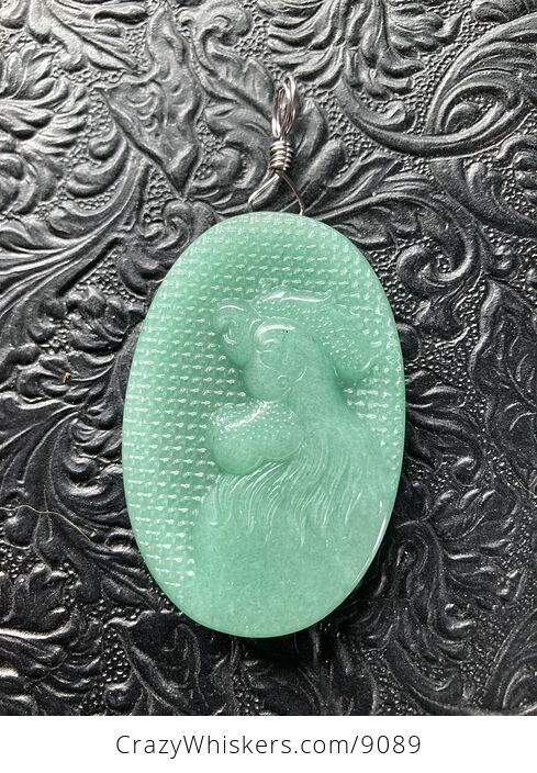 Crowing Rooster Carved Mini Art Green Aventurine Stone Pendant Jewelry - #tPyaIL4LUwI-1