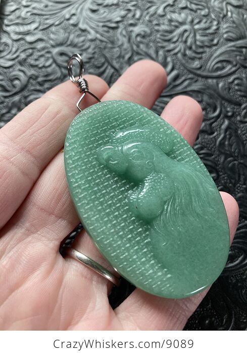Crowing Rooster Carved Mini Art Green Aventurine Stone Pendant Jewelry - #tPyaIL4LUwI-5