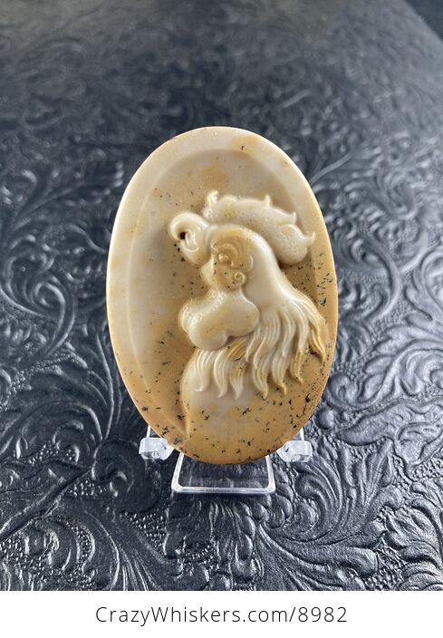 Crowing Rooster Carved Mini Art Jasper Stone Pendant Cabochon Jewelry - #PiyvAIjtVZM-1