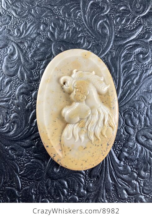 Crowing Rooster Carved Mini Art Jasper Stone Pendant Cabochon Jewelry - #PiyvAIjtVZM-3