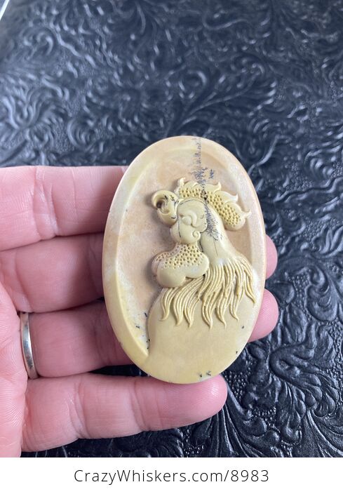 Crowing Rooster Carved Mini Art Jasper Stone Pendant Cabochon Jewelry - #VxefZtN5BaA-3
