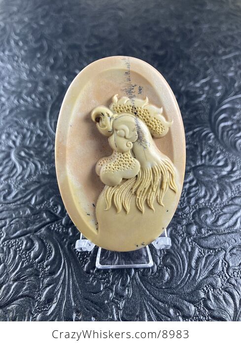 Crowing Rooster Carved Mini Art Jasper Stone Pendant Cabochon Jewelry - #VxefZtN5BaA-1