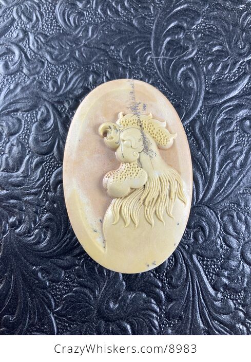 Crowing Rooster Carved Mini Art Jasper Stone Pendant Cabochon Jewelry - #VxefZtN5BaA-4
