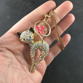 Crystal Rhinestone Kitty Cat Pendant Necklace Jewelry #b2O1EAmPNEQ