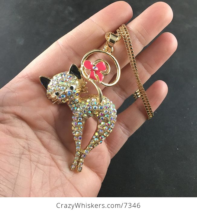 Crystal Rhinestone Kitty Cat Pendant Necklace Jewelry - #b2O1EAmPNEQ-1