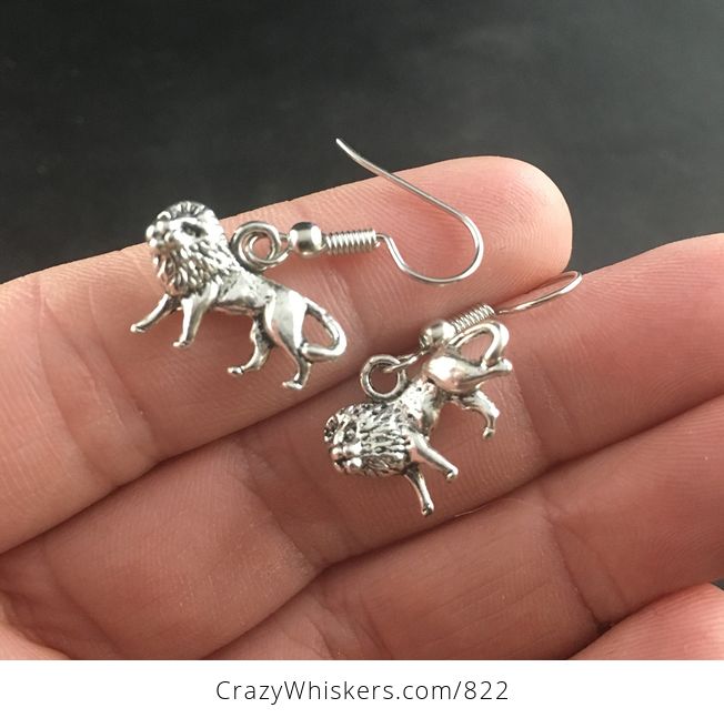 Curved Male Lion Earrings in Tibetan Silver - #kllfVHey9gs-1