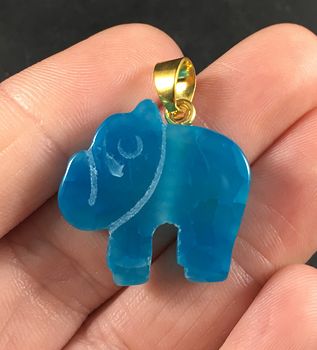 Cute Carved Blue Elephant Shaped Druzy Agate Stone Pendant #JSg3IpqO3Qs