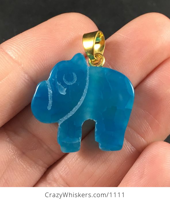 Cute Carved Blue Elephant Shaped Druzy Agate Stone Pendant - #JSg3IpqO3Qs-1