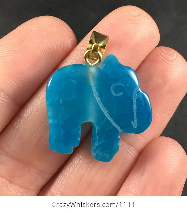 Cute Carved Blue Elephant Shaped Druzy Agate Stone Pendant Necklace - #JSg3IpqO3Qs-2
