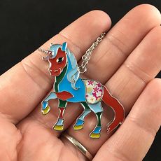 Cute Colorful and Floral Unicorn Horse Necklace Jewelry #ohVxULIewCA
