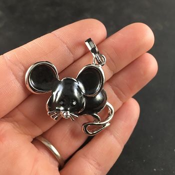 Cute Dark Gray Black and Silver Mouse Pendant Jewelry #V2tbZPpSuso