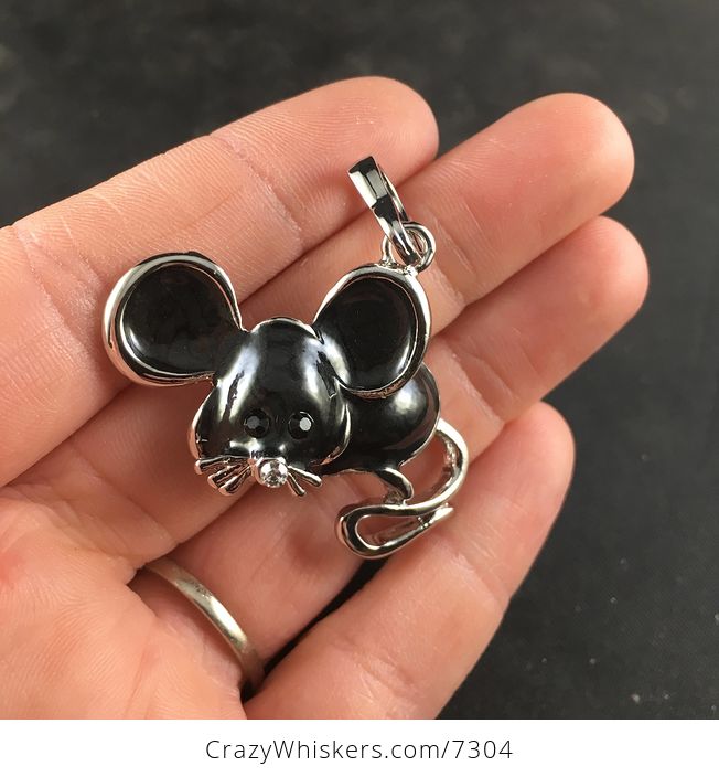 Cute Dark Gray Black and Silver Mouse Pendant Jewelry - #V2tbZPpSuso-1