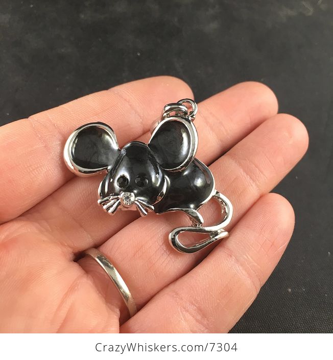 Cute Dark Gray Black and Silver Mouse Pendant Necklace Jewelry - #V2tbZPpSuso-2