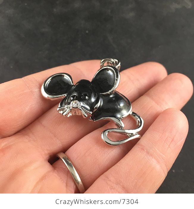 Cute Dark Gray Black and Silver Mouse Pendant Necklace Jewelry - #V2tbZPpSuso-3