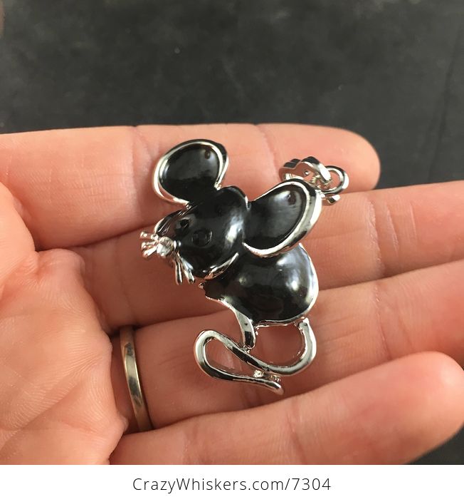 Cute Dark Gray Black and Silver Mouse Pendant Necklace Jewelry - #V2tbZPpSuso-4