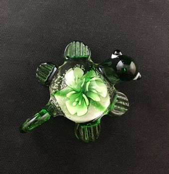 Cute Glass Turtle Pendant in Green with Flowers in the Shell #xvxSOm4h33M