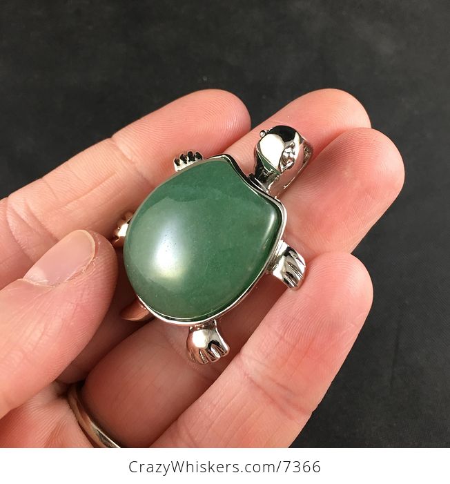 Cute Green Aventurine Stone and Silver Tone Turtle Tortoise Pendant Necklace - #QP3OoQO2xkE-2
