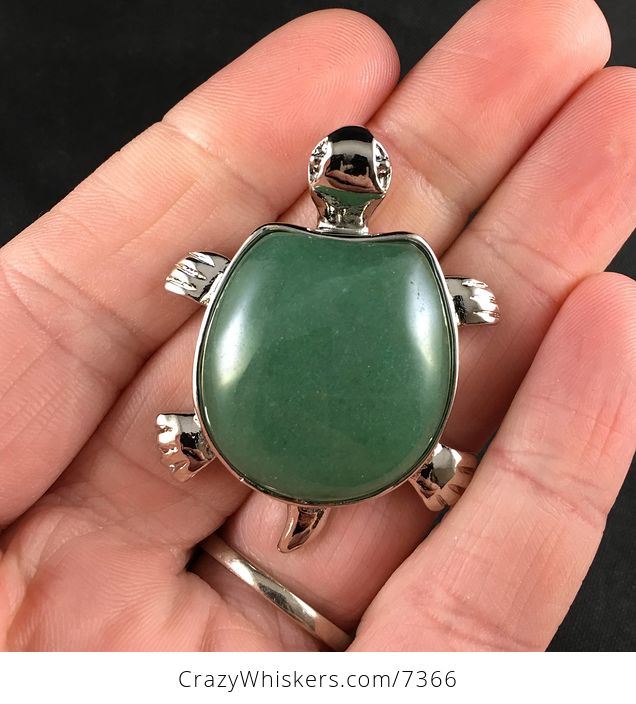 Cute Green Aventurine Stone and Silver Tone Turtle Tortoise Pendant Necklace - #QP3OoQO2xkE-1