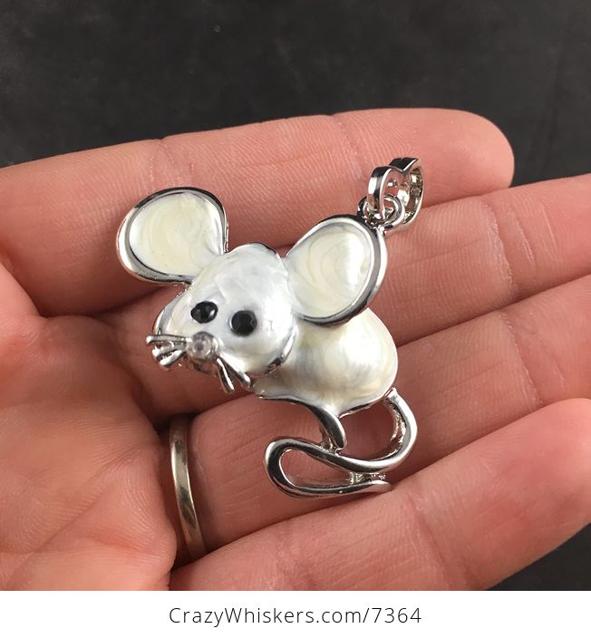 Cute Metallic Pearl White and Silver Mouse Pendant Necklace Jewelry - #L5u4uUzB57A-4