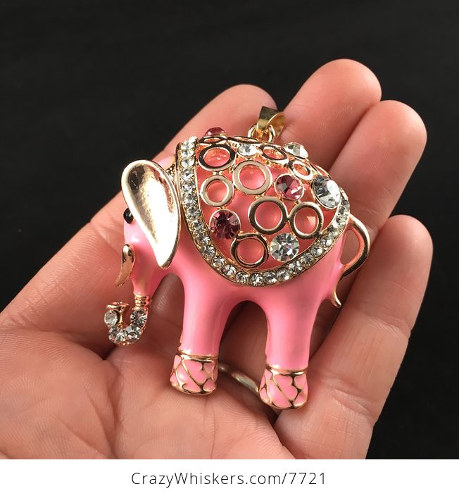 Cute Pink Elephant with Crystal Rhinestones Pendant Jewelry - #OG95ygoAeXQ-1