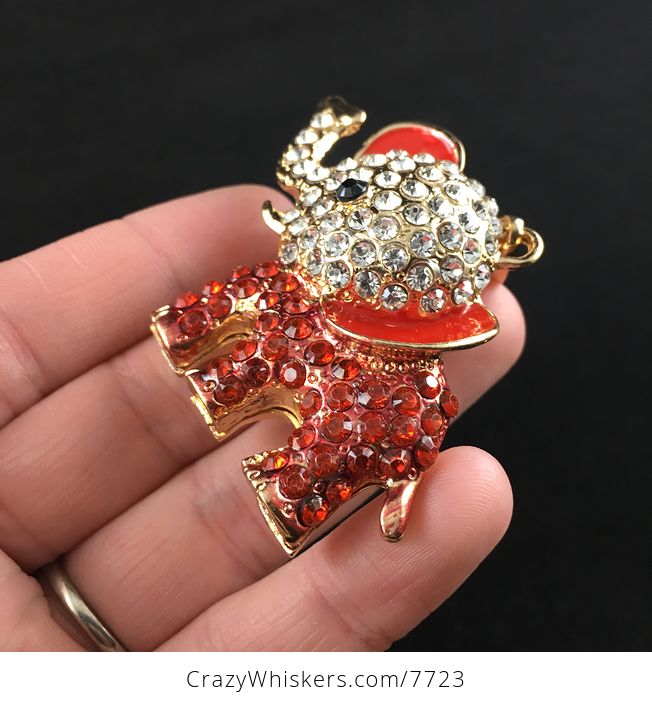 Cute Red Elephant with Crystal Rhinestones Pendant Jewelry - #kbEJH6J3l8Y-3
