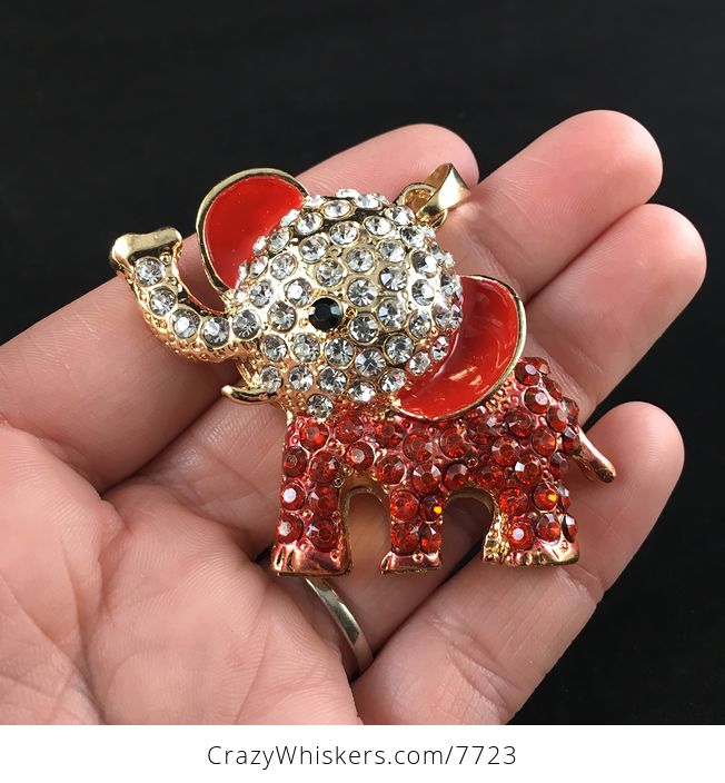 Cute Red Elephant with Crystal Rhinestones Pendant Jewelry - #kbEJH6J3l8Y-1