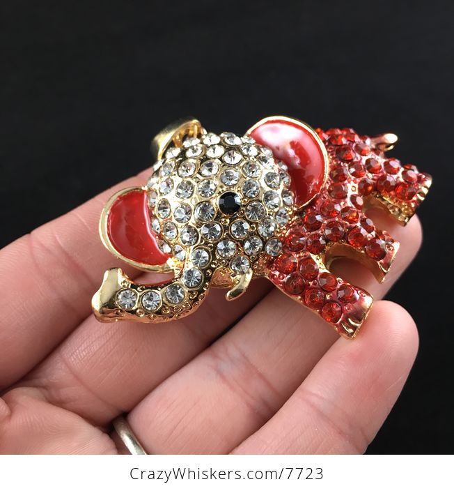 Cute Red Elephant with Crystal Rhinestones Pendant Jewelry - #kbEJH6J3l8Y-4