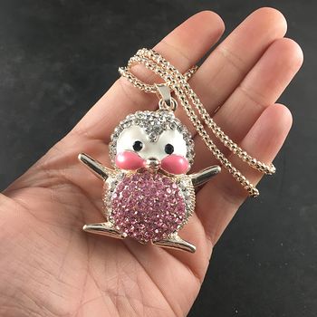 Cute Rhinestone and Enamel Pink Penguin Pendant Necklace Jewelry #yl3gKiej444
