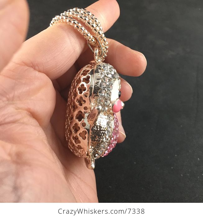 Cute Rhinestone and Enamel Pink Penguin Pendant Necklace Jewelry - #yl3gKiej444-2