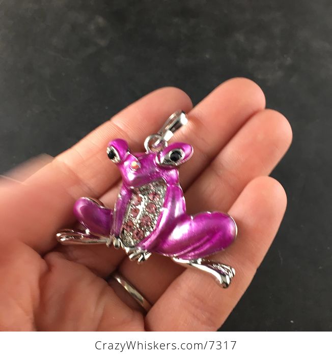 Cute Rhinestone Pink Frog Pendant Necklace - #PJRqbzg2Xic-2