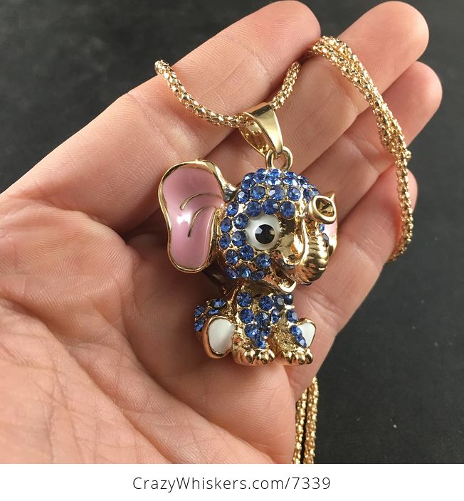 Cute Sitting Elephant with Crystal Rhinestones Pendant Necklace Jewelry - #wz9Y8iWfNYs-2