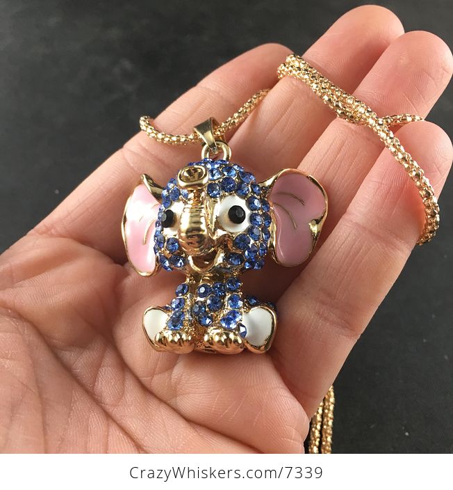 Cute Sitting Elephant with Crystal Rhinestones Pendant Necklace Jewelry - #wz9Y8iWfNYs-3