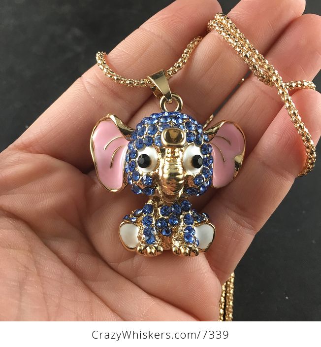 Cute Sitting Elephant with Crystal Rhinestones Pendant Necklace Jewelry - #wz9Y8iWfNYs-1
