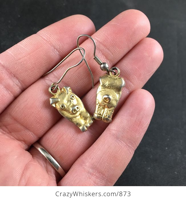 Cute Vintage Gold Toned Metal Double Sided Pig Earrings - #W5EWMRBJT88-2