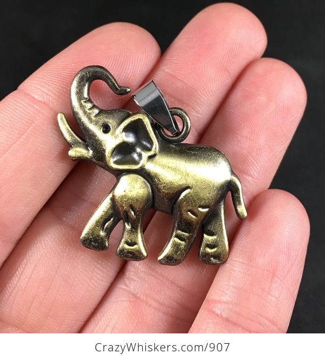 Cute Walking Elephant Pendant Necklace in Bronze Titanium Steel - #cvYMp6Nb0CE-1
