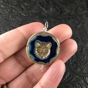Czech Cut Glass Kitty Cat Face Pendant with Silver Wire #T3AeCmGxxus
