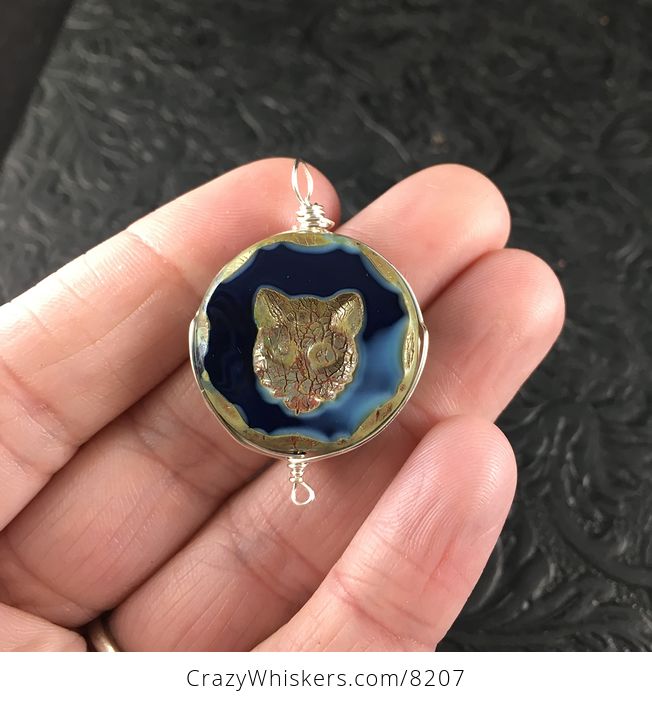 Czech Cut Glass Kitty Cat Face Pendant with Silver Wire - #T3AeCmGxxus-3