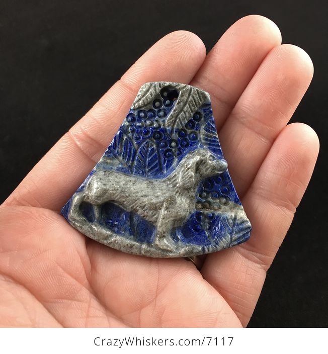 Dachshund Teckel Dackel Wiener Dog Carved Lapis Lazuli Stone Pendant Jewelry - #n1irOkED3Ds-1