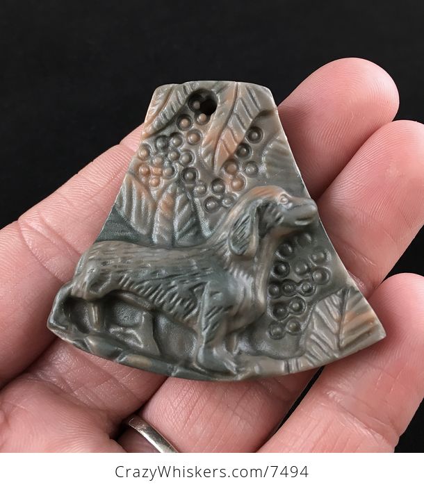 Dachshund Teckel Dackel Wiener Dog Carved Ribbon Jasper Stone Pendant Jewelry - #47axYYAi03A-5