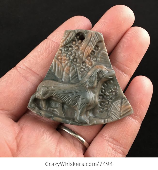Dachshund Teckel Dackel Wiener Dog Carved Ribbon Jasper Stone Pendant Jewelry - #47axYYAi03A-1