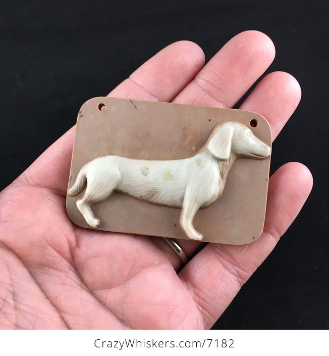 Dachshund Teckel Dackel Wiener Dog Carved Ribbon Jasper Stone Pendant Jewelry - #za3BG6vmYPA-1